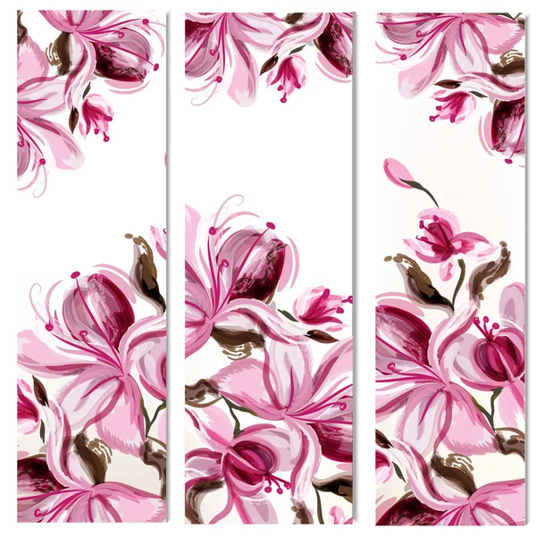 Folletos verticales florales engastados con flores de magnolia pintadas en estilo acuarela por manchas — Archivo Imágenes Vectoriales