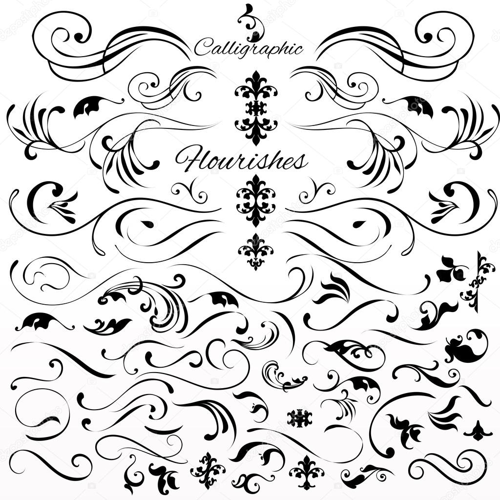 Vector set of vintage styled calligraphic elements or flourishes