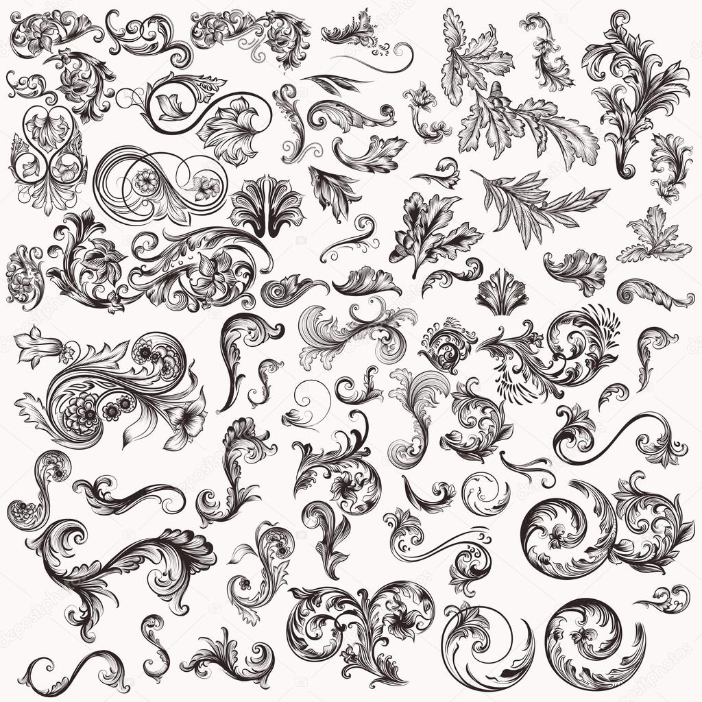 Huge vector set of hand drawn swirls for design