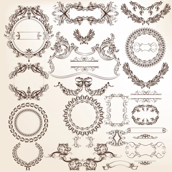 Collection or set of vector filigree drawn antique frames for de — Stock Vector