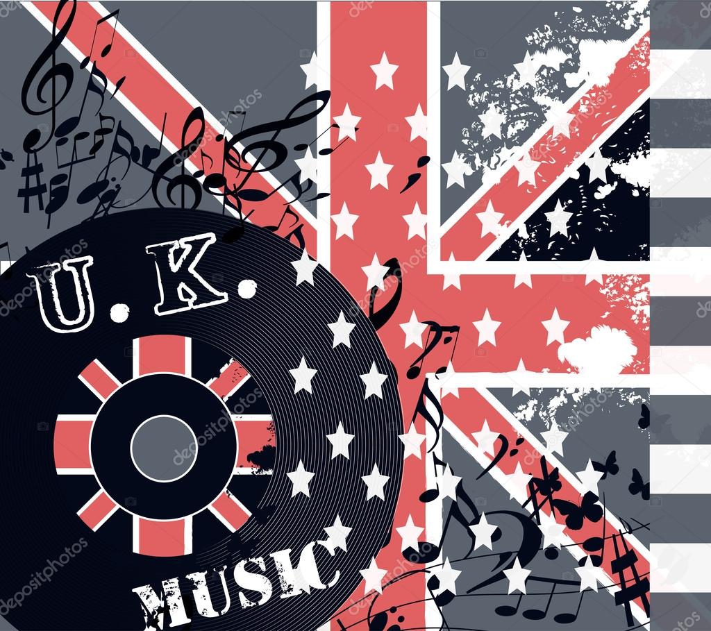 Fashion grunge music background with British flag