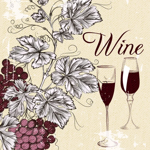 Vektorillustration mit Wein und Trauben — Stockvektor
