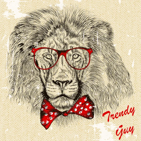 Mode achtergrond met stijlvolle lion man met strijkstok trendy backgro — Stockvector