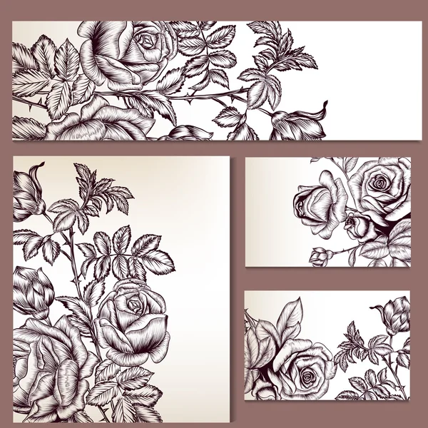 Vector guardar las plantillas de fecha con rosas dibujadas a mano desi floral — Vector de stock