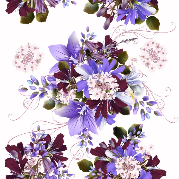 Nahtloser Hintergrund oder Muster mit feldblauen Blumen im Retro-Look — Stockvektor