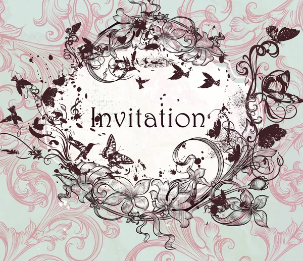 Vector hand drawn invitation design in classic floral style — Stock Vector