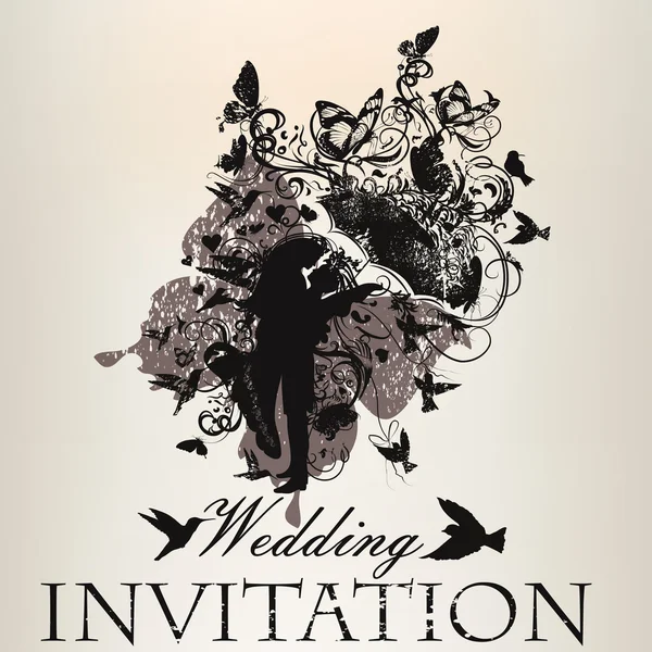 Invitación de boda con hermosa pareja novia y novia con b — Archivo Imágenes Vectoriales