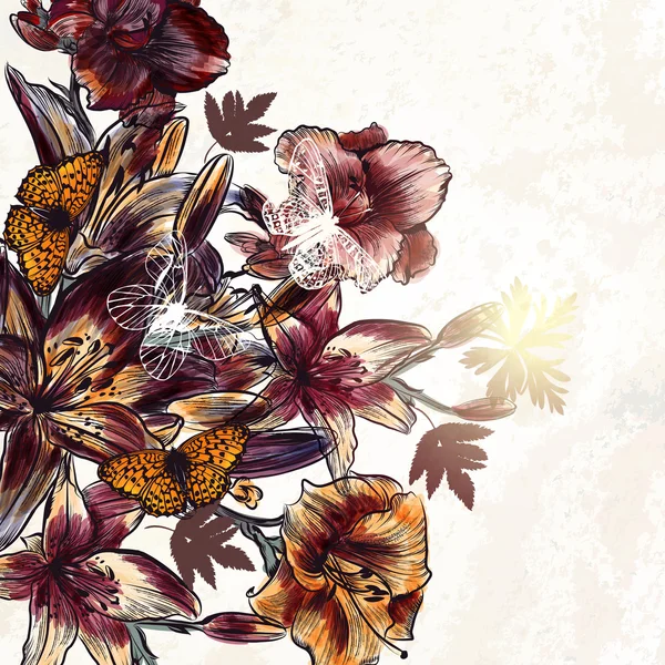 Fond vectoriel sans couture floral avec des fleurs de style aquarelle — Image vectorielle