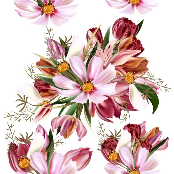 Patrón vectorial sin costura floral con flores en acuarela realis — Archivo Imágenes Vectoriales