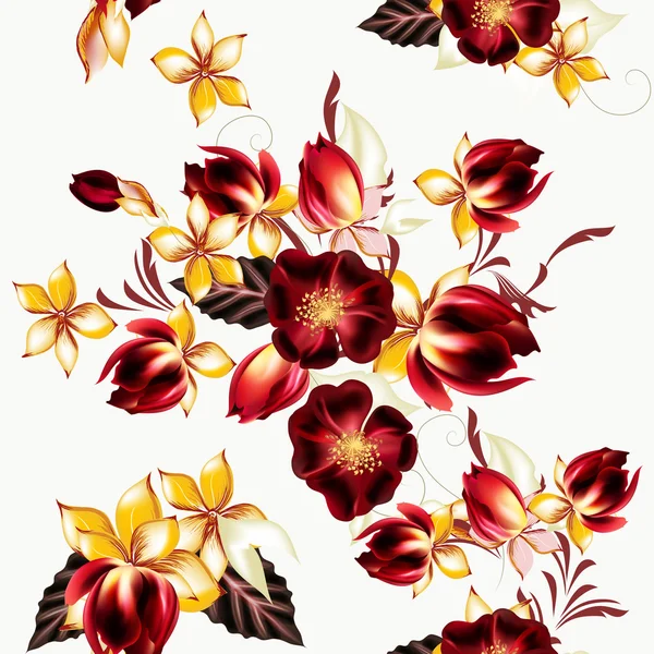 Vector naadloze achtergrond met hibiscus bloemen in retro stijl — Stockvector