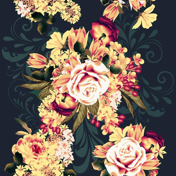 Όμορφη ταπετσαρία άνευ ραφής μοτίβο με τα ροδαλά λουλούδια — Διανυσματικό Αρχείο