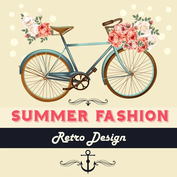 Fondo vectorial con flores y bicicleta Camiseta print con rosas — Vector de stock