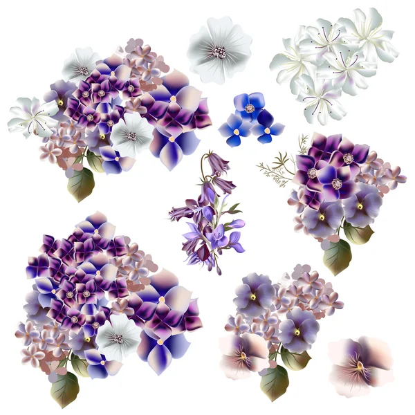 Ensemble de fleurs vectorielles dans un style aquarelle — Image vectorielle