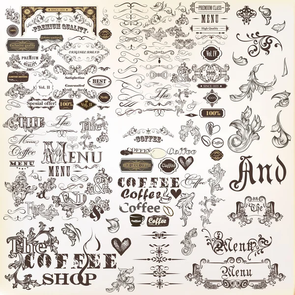 Conjunto o colección de elementos caligráficos vectoriales y decoración de páginas — Vector de stock