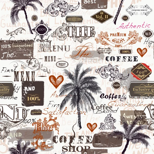 Kreativa trendiga mönster med retro etiketter, palmer, prydnad och s — Stock vektor