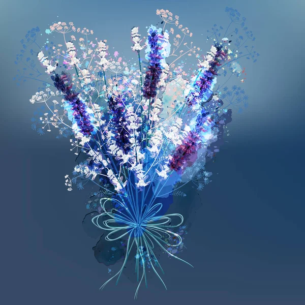 Krásná Vektorová Ilustrace Levandulovými Květy Stylu Akvarelu — Stockový vektor