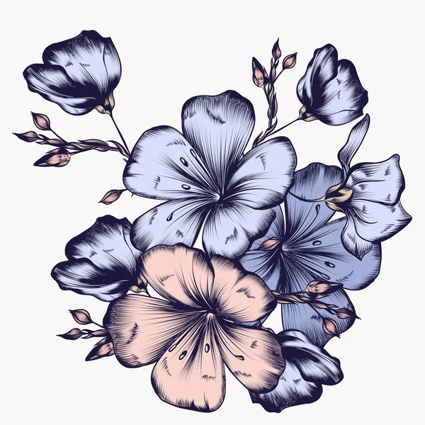 Florale Illustration Mit Handgezeichneten Blumen Vintage Stil — Stockvektor