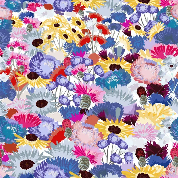 Μόδα Διάνυσμα Μοτίβο Λουλούδι Πολύχρωμα Φωτεινά Λουλούδια Άνοιξη — Διανυσματικό Αρχείο