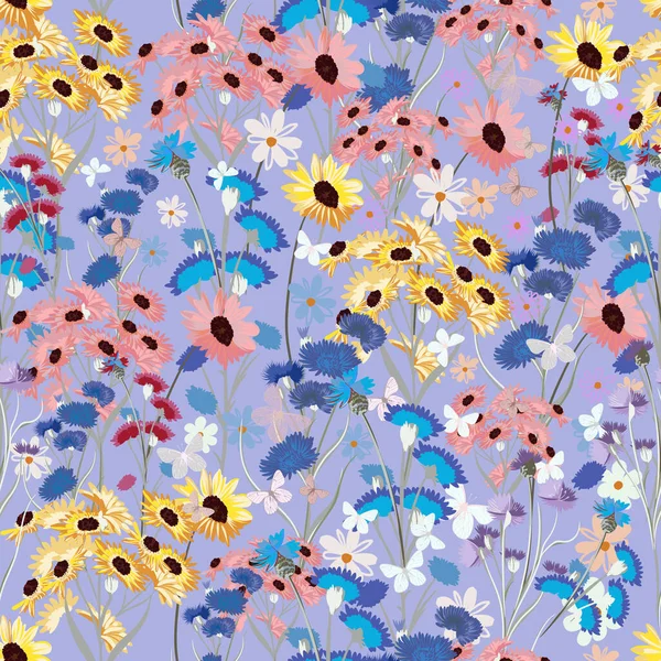 Красивий Векторний Барвистий Квітковий Візерунок Травами Квіти Сучасному Стилі — стоковий вектор