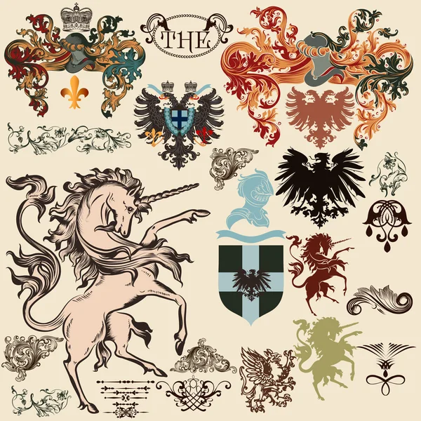 Collection of vector heraldic elements in vintage style — Stock Vector
