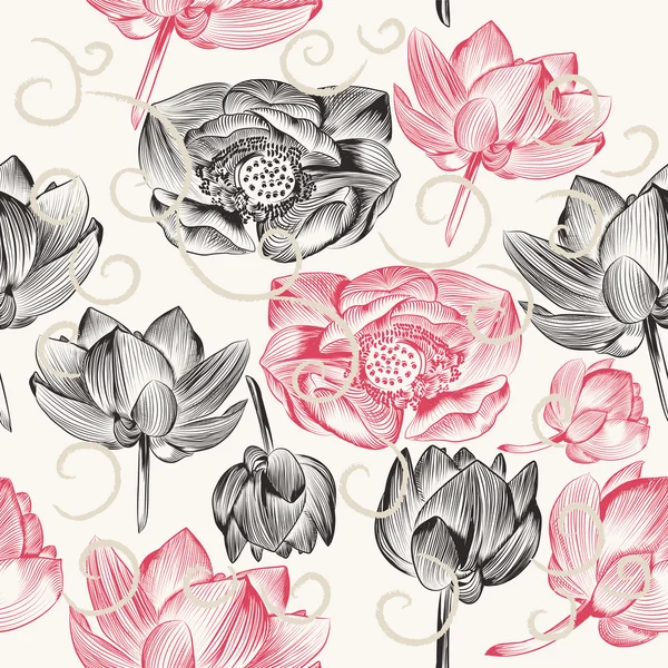 Seamless wallpaper pattern with lotus flowers — Stock Vector