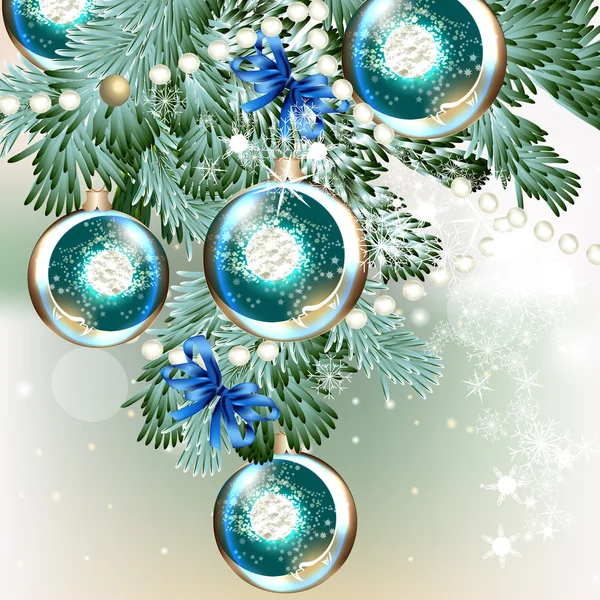 Fond de Noël avec boules et branches de sapin — Image vectorielle