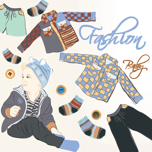 トレンディな・ クロージアーを赤ちゃんとファッションのベクトルの背景 — ストックベクタ