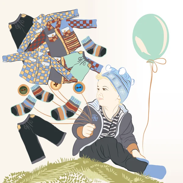 ファッション赤ちゃんホールディング ボールとトレンディな clo のベクトルの背景 — ストックベクタ