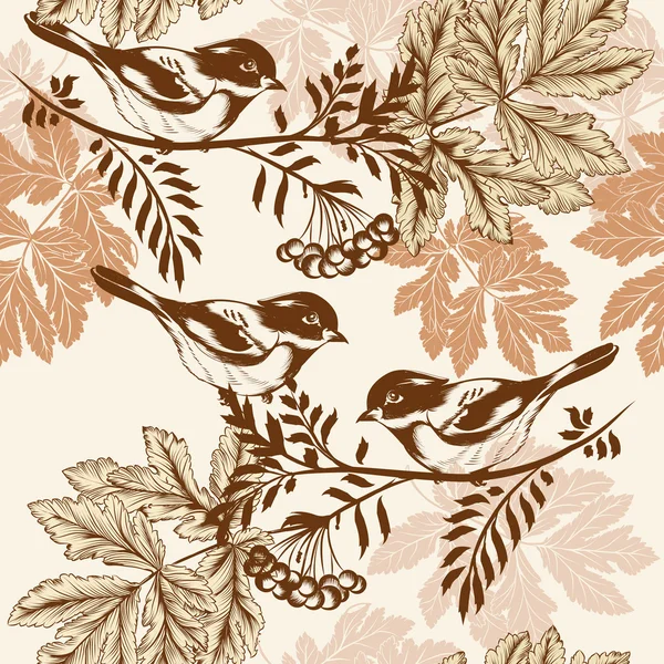 Floral seamless wallpaper pattern with birds — Stock Vector