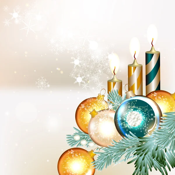 Clear Christmas background with baubles and fir branches — Stock Illustration Clear Christmas background with baubles and fir branches Vector Graphics