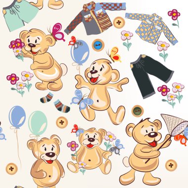 sevimli çizgi ayılar çocukça tarzı ile seamless modeli