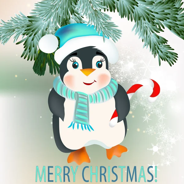 Vánoční pozadí s roztomilý tučňák — Stockový vektor