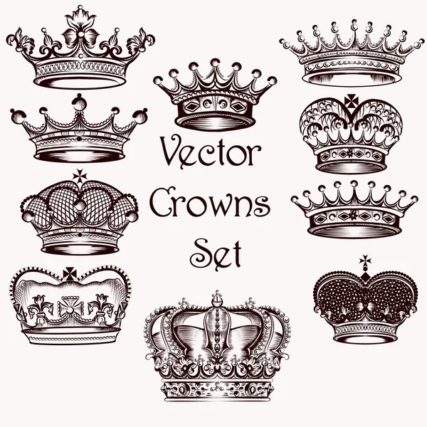 Colección de coronas dibujadas a mano vectoriales para el diseño — Vector de stock