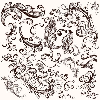Collection of vector hand drawn swirls