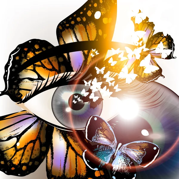 Futurista unusial fundo com olho e borboleta — Vetor de Stock