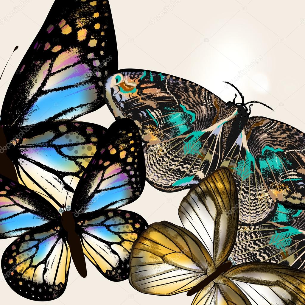 Fashion background with vector butteflies