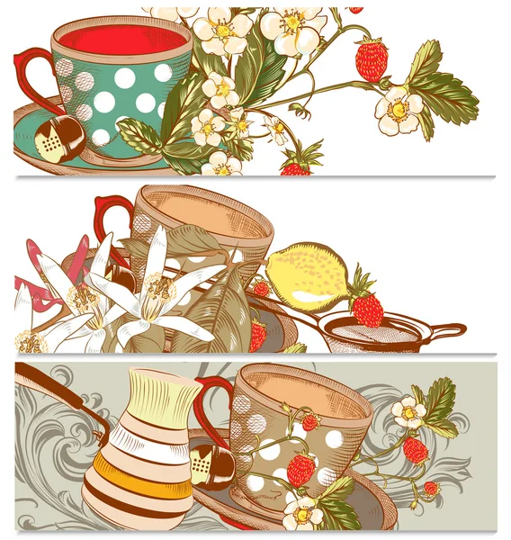 Hintergrund-Set mit Tassen Tee oder Kaffee — Stockvektor