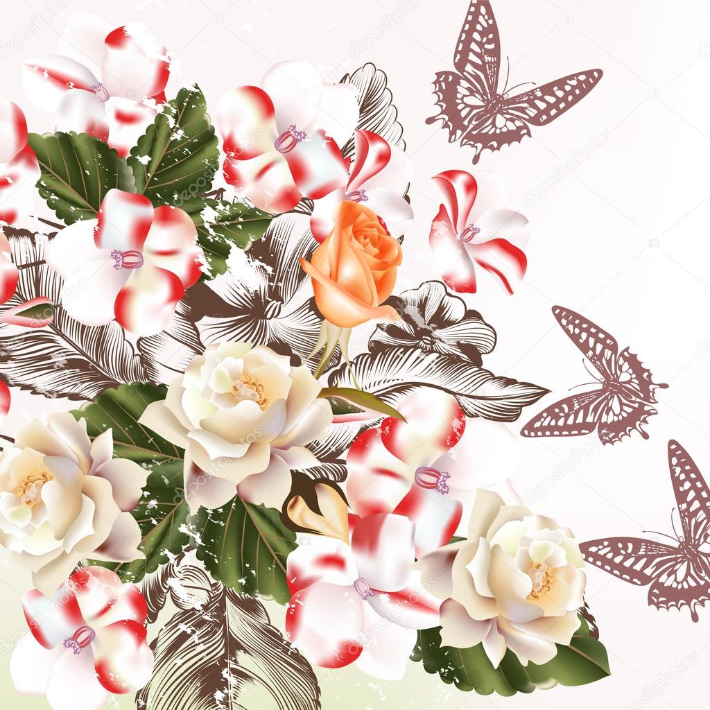 Bouquet of vector realistic flowers