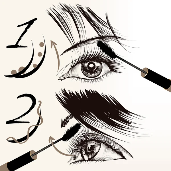 Fashion vector poster with makeup, mascara, female eyes and lash — Stock Vector