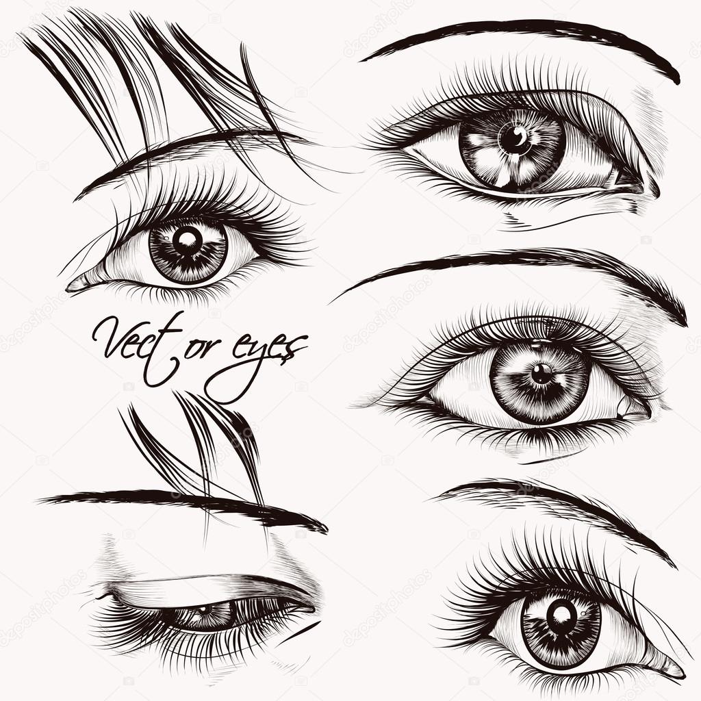 Collection of  beautiful vector hand drawn female eyes for desig