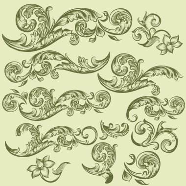 Vektör elle çizilmiş topluluğu içinde vintage tarzı swirls