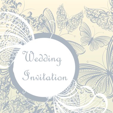 Davetiye tasarım Mavili swirl kelebekler ile