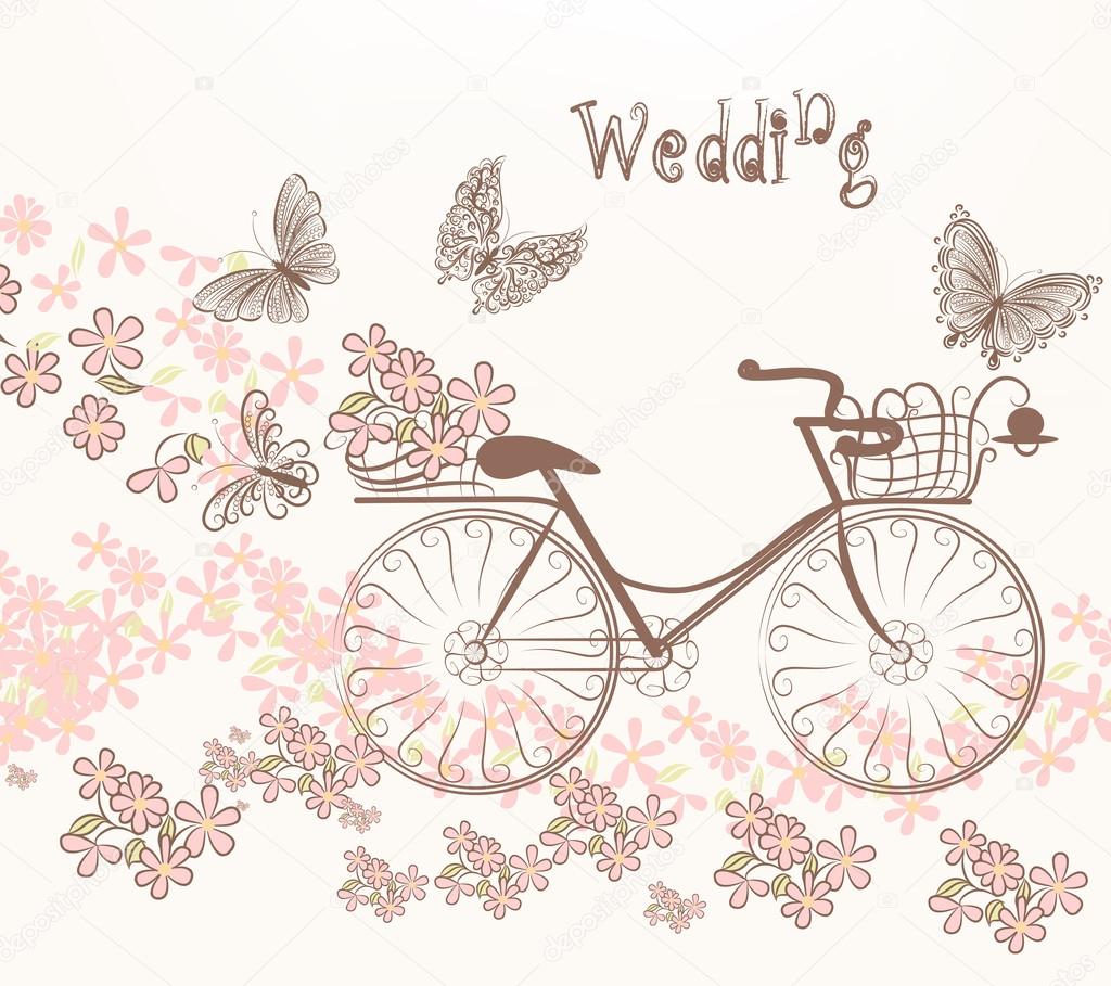 Illustration With Art Bicycle And Flowers In Vintage Style Stock
