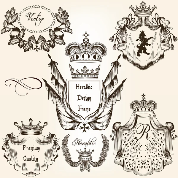 Colección de marcos heráldicos vectoriales escudos y escudo de armas — Vector de stock