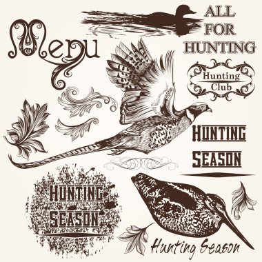 Collection of vector hand drawn animals hunting season design clipart