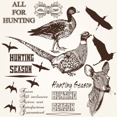 Set of vector hand drawn animals hunting season design clipart