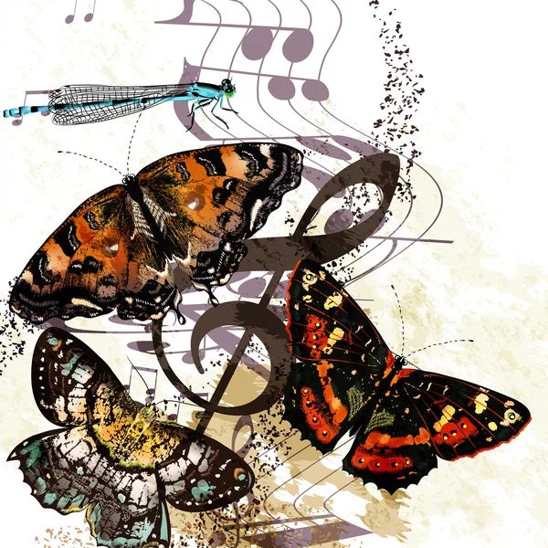 Грэмми музыкальный фон с бабочками и нотами — стоковый вектор