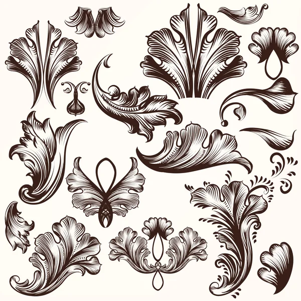 Set of vector hand drawn swirls in vintage style — Stock Vector