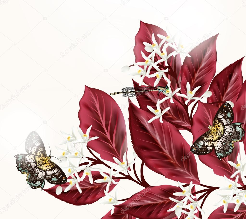 Floral illustration with flowers and butterflies