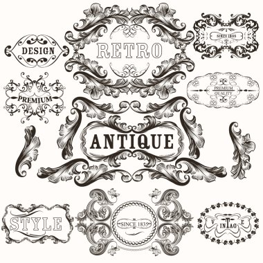 Collection of antique hand drawn frames in baroque style clipart